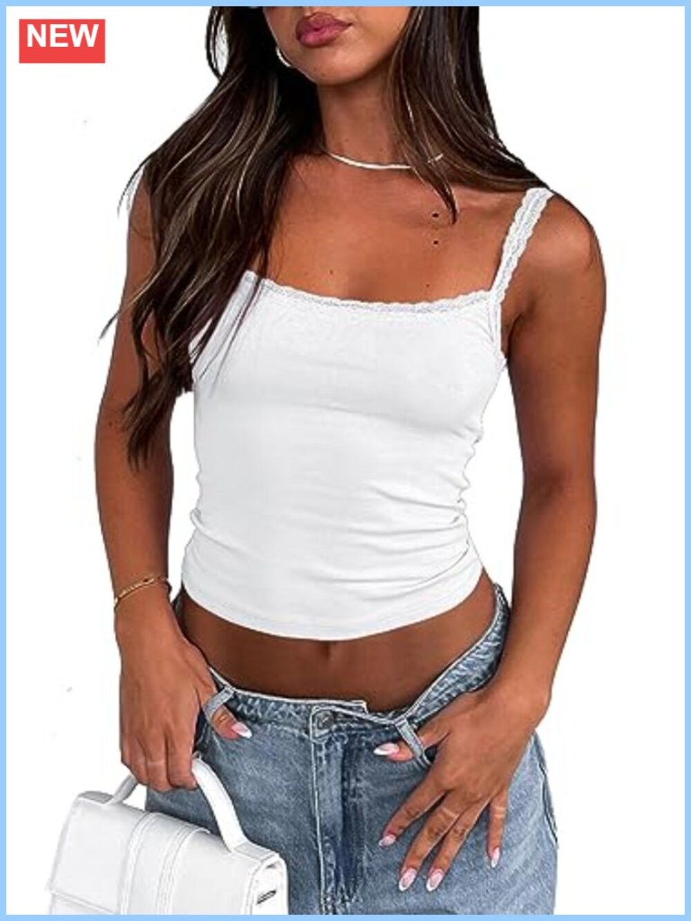 Y2K Sleeveless Lace Trim Camisole Spaghetti Strap Crop Top
